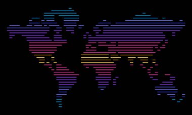 Renkli çizgiler şeklinde bir dünya haritası. Gezegenin termal bozulması. Vektör grafikleri