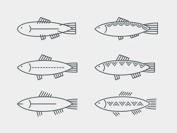 Fish Icons Set Stylish Decorative Fish Stylish Geometric Vector Graphics — Stock Vector