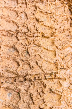 Lastik izleri üzerinde zemin çamurlu.