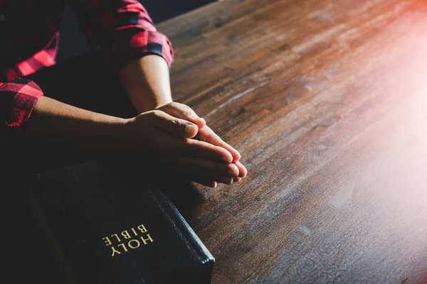 Vida Cristiana Crisis Oración Dios Mujer Reza Por Bendición Dios — Foto de Stock