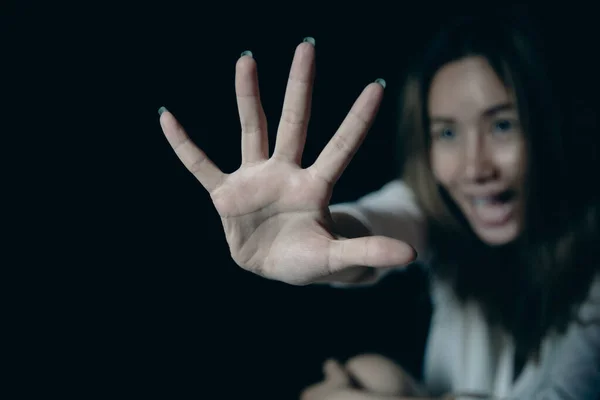 Frauen Heben Die Handfläche Stoppt Gewalt Und Sexuellen Missbrauch Gegen — Stockfoto