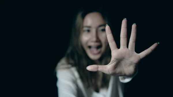 Frauen Heben Die Handfläche Stoppt Gewalt Und Sexuellen Missbrauch Gegen — Stockfoto