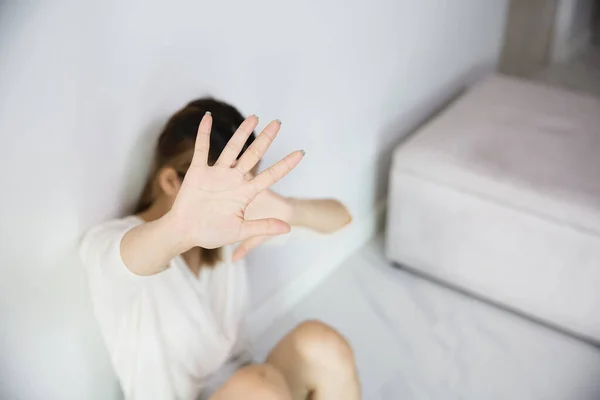 Donne Sollevano Palmo Della Mano Stop Alla Violenza Agli Abusi — Foto Stock