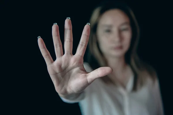 Les Femmes Lèvent Paume Main Halte Violence Aux Abus Sexuels — Photo