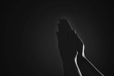 Religion, belief, worship concept copy space: Black and white prayer hands with palms up to pray God clipart