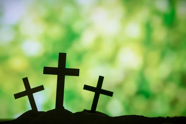 Beautiful bokeh with three cross in the nature background