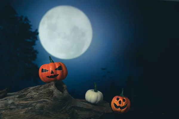 Halloween Pumpkin Head Jack Lantern Burning Candles Pumpkins Graveyard Spooky — Zdjęcie stockowe