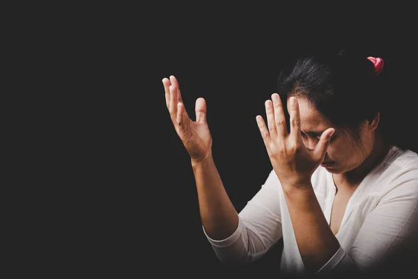 Christianity Woman Catholic Hand Pray Worship Church Hands Folded Prayer — Stock Fotó