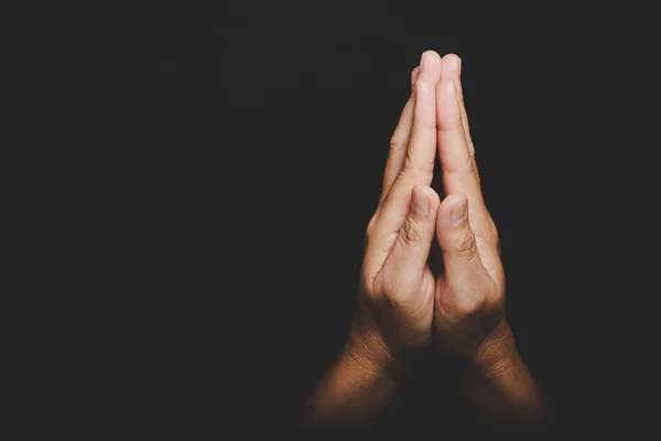Close Asian Christian Woman Hands Person Pray Worship Thank God — Foto Stock