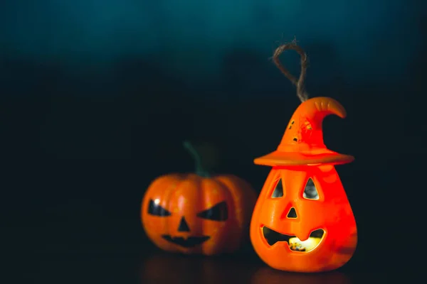 Halloween Pumpkin Head Jack Lantern Burning Candles Pumpkins Graveyard Spooky — Zdjęcie stockowe