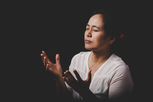 christianity woman catholic hand pray and worship in the church, Hands folded in prayer concept for faith, spirituality and religion, Hands Raised In Worship background.