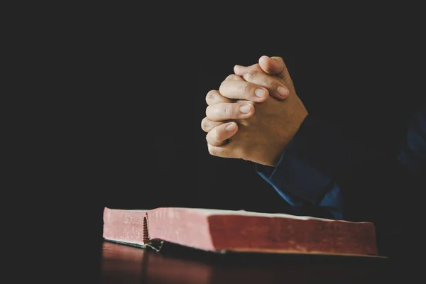 Hand Folded Prayer God Holy Bible Book Church Concept Faith — Stock Photo, Image