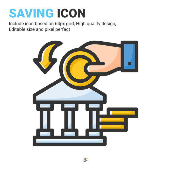 Saving icon vector with outline color style isolated on white background. Vector illustration bank sign symbol icon concept for digital business, finance, industry, company, apps, web and all project