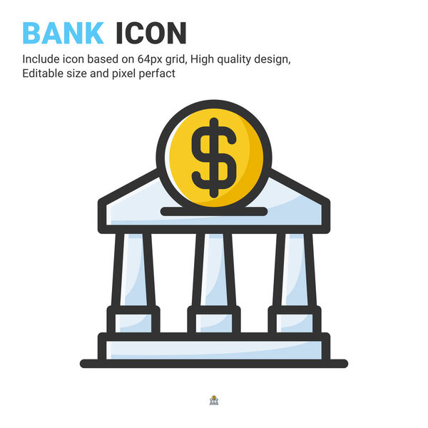 Bank icon vector with outline color style isolated on white background. Vector illustration banking sign symbol icon concept for digital business, finance, industry, company, apps, web and all project