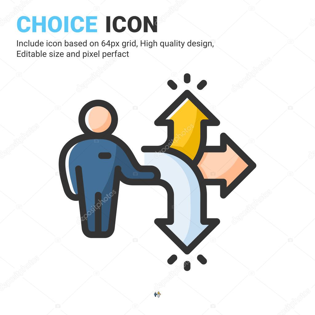 Choice icon vector with outline color style isolated on white background. Vector illustration target, selection sign symbol icon concept for business, finance, industry, company, apps, web and project