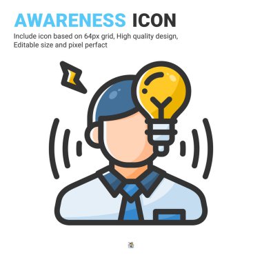 Beyaz arkaplanda izole edilmiş ana hatlı renk biçimine sahip farkındalık simgesi vektörü. İş, finans, endüstri, şirket, uygulamalar, web, ui, ux ve proje için vektör illüstrasyon fikri simgesi simgesi kavramı