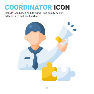 Düz renk biçimli koordinatör simgesi vektörü beyaz arkaplanda izole edildi. Vektör illüstrasyon yöneticisi iş, finans, endüstri, şirket, uygulamalar, web ve proje için sembol simgesi kavramını imzaladı