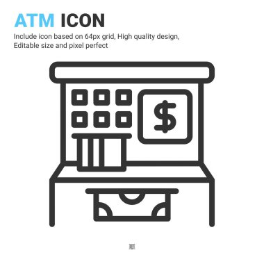 Beyaz arkaplanda izole edilmiş taslak biçimli ATM simgesi vektörü. Dijital iş, finans, endüstri, uygulamalar, web ve proje için vektör illüstrasyon ATM simgesi simgesi simgesi kavramı