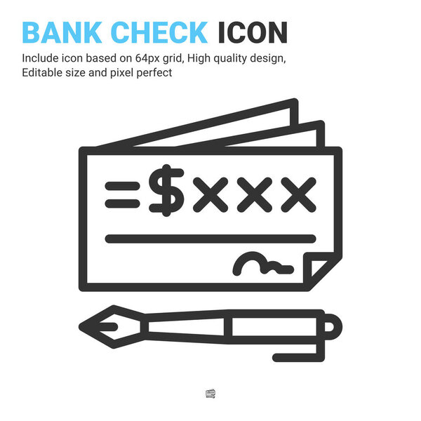Bank check icon vector with outline style isolated on white background. Vector illustration bank check sign symbol icon concept for digital business, finance, industry, company, apps and project
