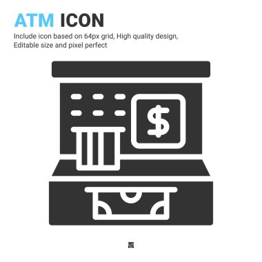 Beyaz arkaplanda kabartma biçimine sahip ATM simgesi vektörü. Dijital iş, finans, endüstri, uygulamalar, web ve proje için vektör illüstrasyon ATM simgesi simgesi simgesi kavramı