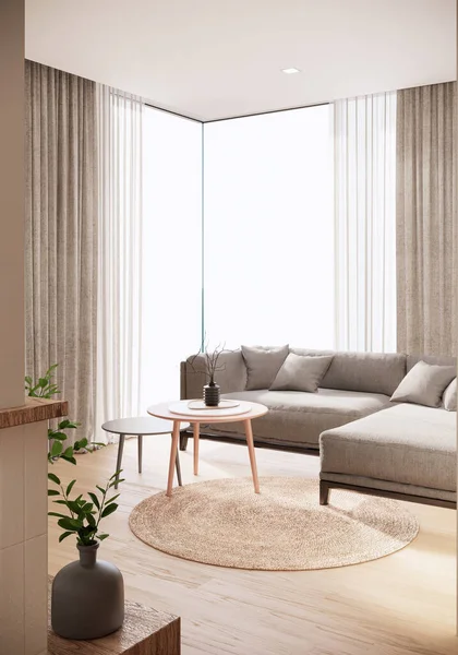 Japonya 'da bir daire, modern İskandinav oturma odası.