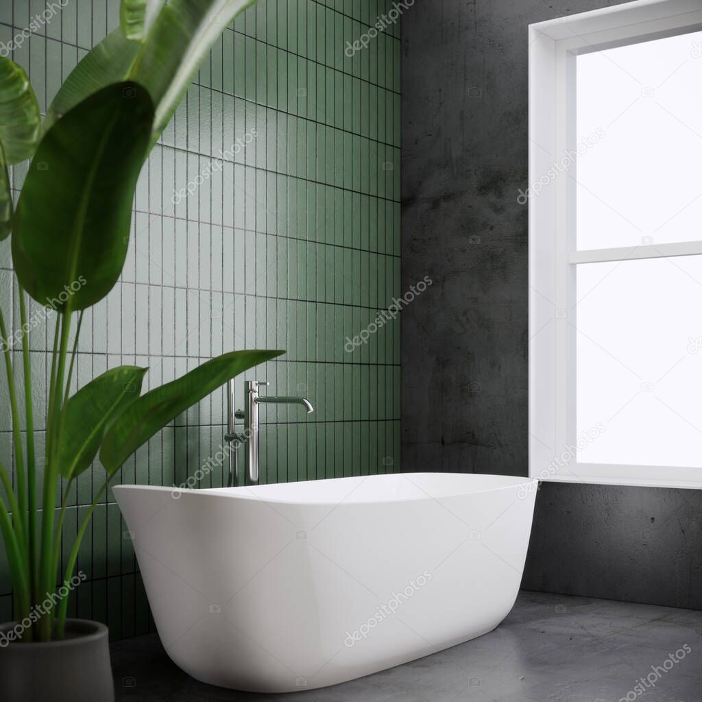 Modern Green bathroom interior design, 3d rendering
