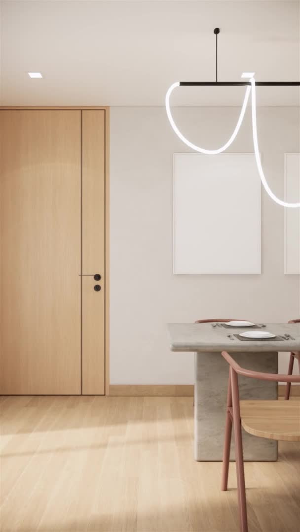墙壁上有空白相框的餐厅设计 日本现代丑闻式公寓概念 垂直视频4K动画 — 图库视频影像