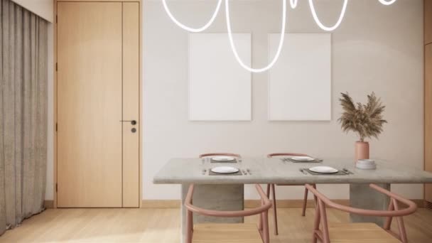 Interior Japandi Habitación Moderna Con Muebles Estilo Apartamento Contemporáneo Zoom — Vídeo de stock