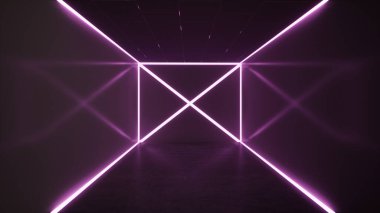 Siyah arkaplanda soyut mor neon ışık. 3d oluşturma