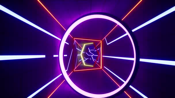 Abstrakcyjny Kolorowy Neonowy Projekt Tunelu Świetlnego Animacja Wideo — Wideo stockowe