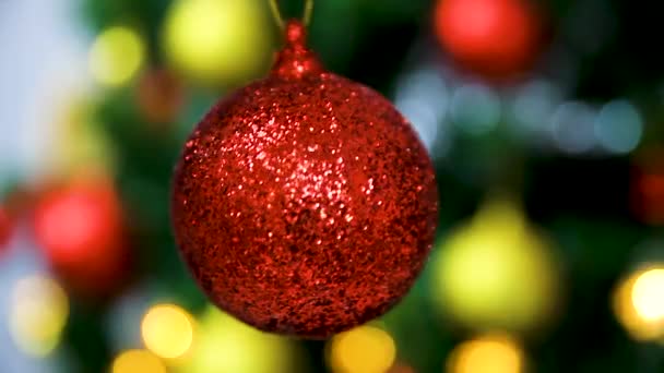 Vacanze Natale Ornamenti Dell Albero Natale Con Sfondo Luci Colorate — Video Stock