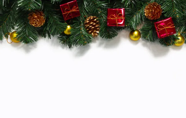 Kerst Achtergrond Met Ruimte Voor Tekst Wenskaart Met Kerstversiering Bovenaan — Stockfoto
