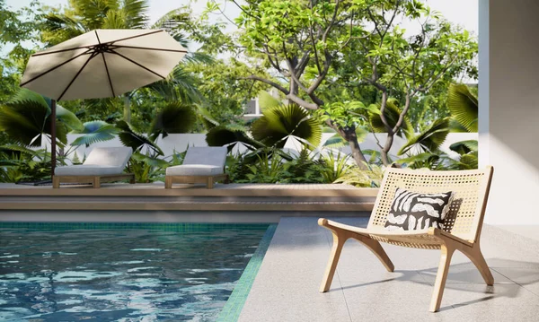 Garten Mit Schwimmbad Rendering Illustration Wohnungsdesign Konzept — Stockfoto