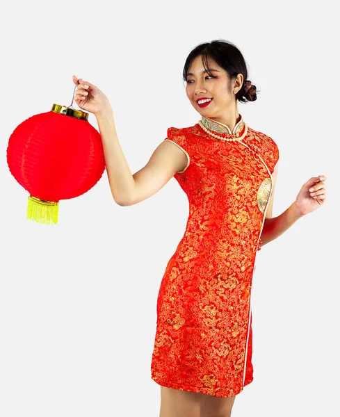 Chinois Nouvelle Année Femme Concept Isolé Asiatique Femme Portant Robe — Photo