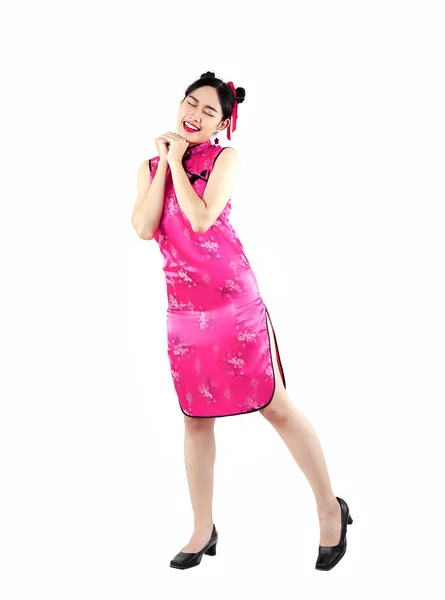 Chinois Nouvelle Année Femme Concept Asiatique Femme Portant Rose Robe — Photo