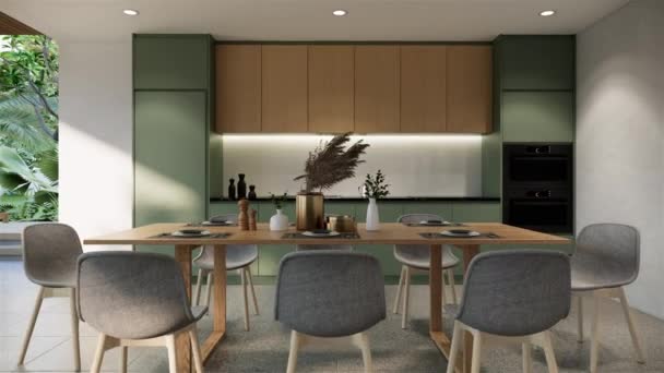 Interior Apartamento Japandi Moderno Com Mobiliário Estilo Contemporâneo Zoom Out — Vídeo de Stock