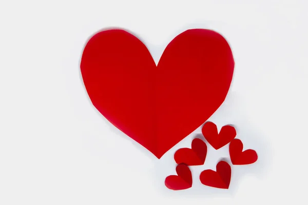 Concepto San Valentín Corazones Papel Rojo Sobre Fondos Blancos Valentine — Foto de Stock