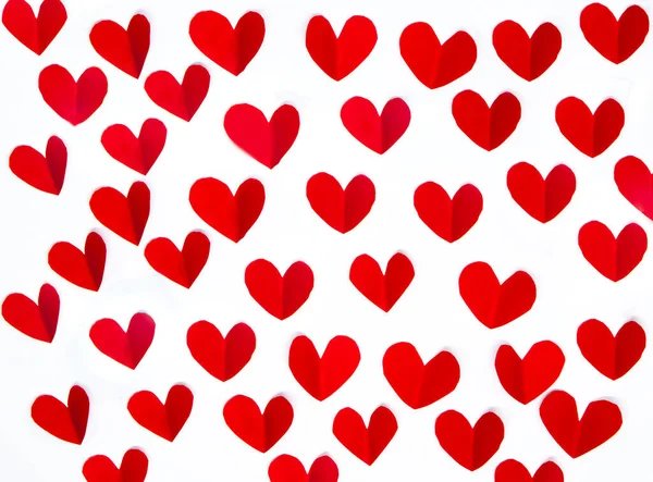 Fond Saint Valentin Avec Des Cœurs Rouges Sur Fond Blanc — Photo