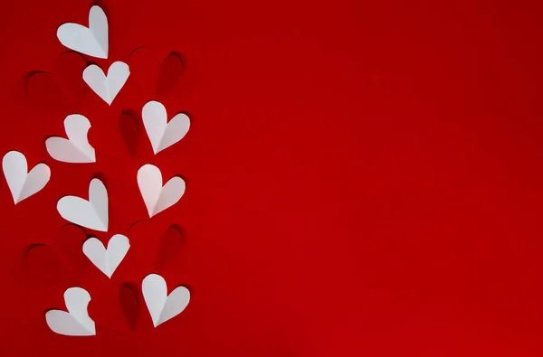 Концепція Дня Валентина Простором Тексту Біле Червоне Серце Червоному Тлі — стокове фото