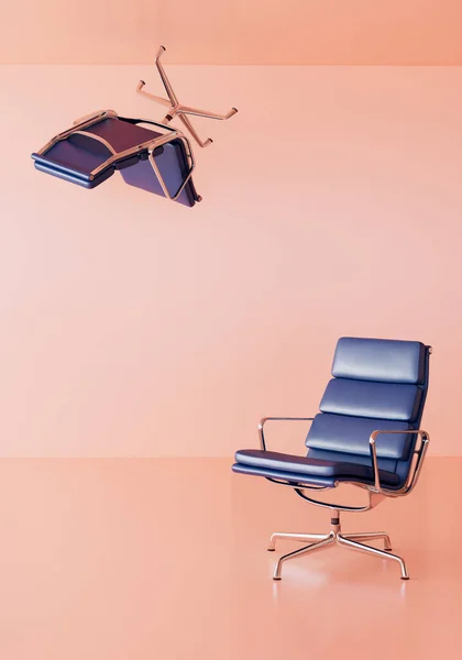 Cadeiras Escritório Flutuando Sala Laranja Design Interiores Conceito Moderno Renderização — Fotografia de Stock