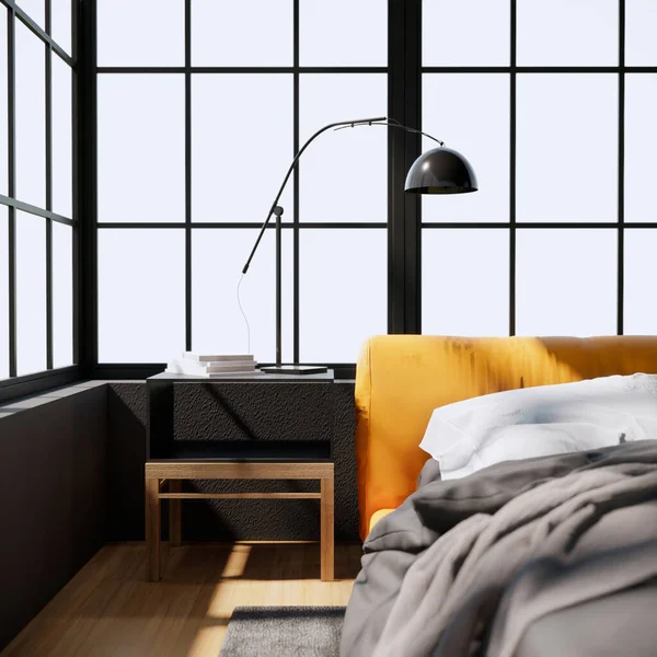 灰色的现代居室室内设计 配有家具 3D渲染背景 — 图库照片