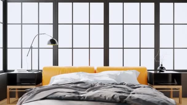Modern Gray Bedroom Interior Design Room Has Window Glass See — Stock Video