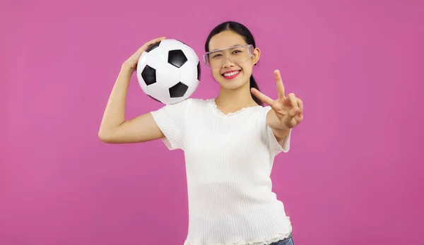 Asian Young Woman White Shirt Isolated Pink Background Looking Camera — Foto Stock