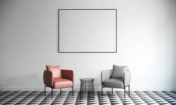 Mock Posterrahmen Modernem Interieur Hintergrund Bodenmuster White Room Ideen Render — Stockfoto