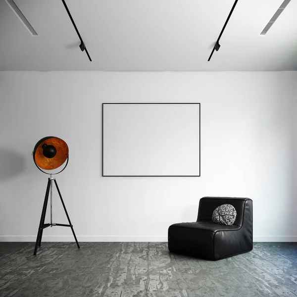 Mock Poster Frame Modern White Room Interior Background White Black — Foto de Stock