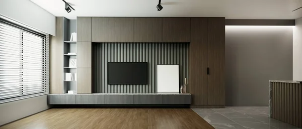 テレビモックアップ付きの現代的なリビングルームのインテリア現代的なアパートのアイデア3Dレンダリング — ストック写真