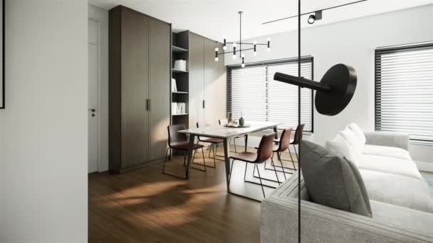 Modernes Japandi Raumdesign Mit Möbeln Zeitgenössische Ideen Für Weiße Wohnungen — Stockvideo