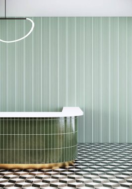 Modern klasik boş yeşil oda tezgah masası, oda iç tasarımı, lobi otel fikirleri, 3 boyutlu tasarım