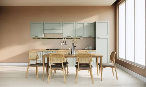 現代のジャパンディキッチンとダイニングルームのインテリア現代的なアパートのアイデア3Dレンダリング — ストック写真