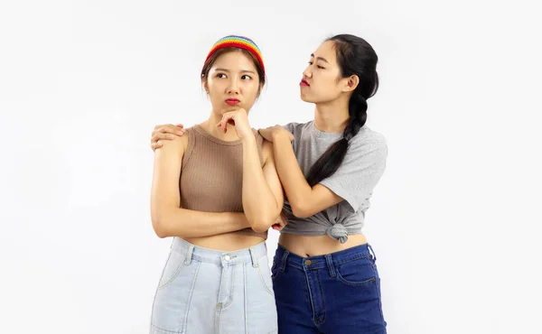 Photo Jeunes Femmes Asiatiques Concept Couple Lgbt Isolé Sur Fond — Photo